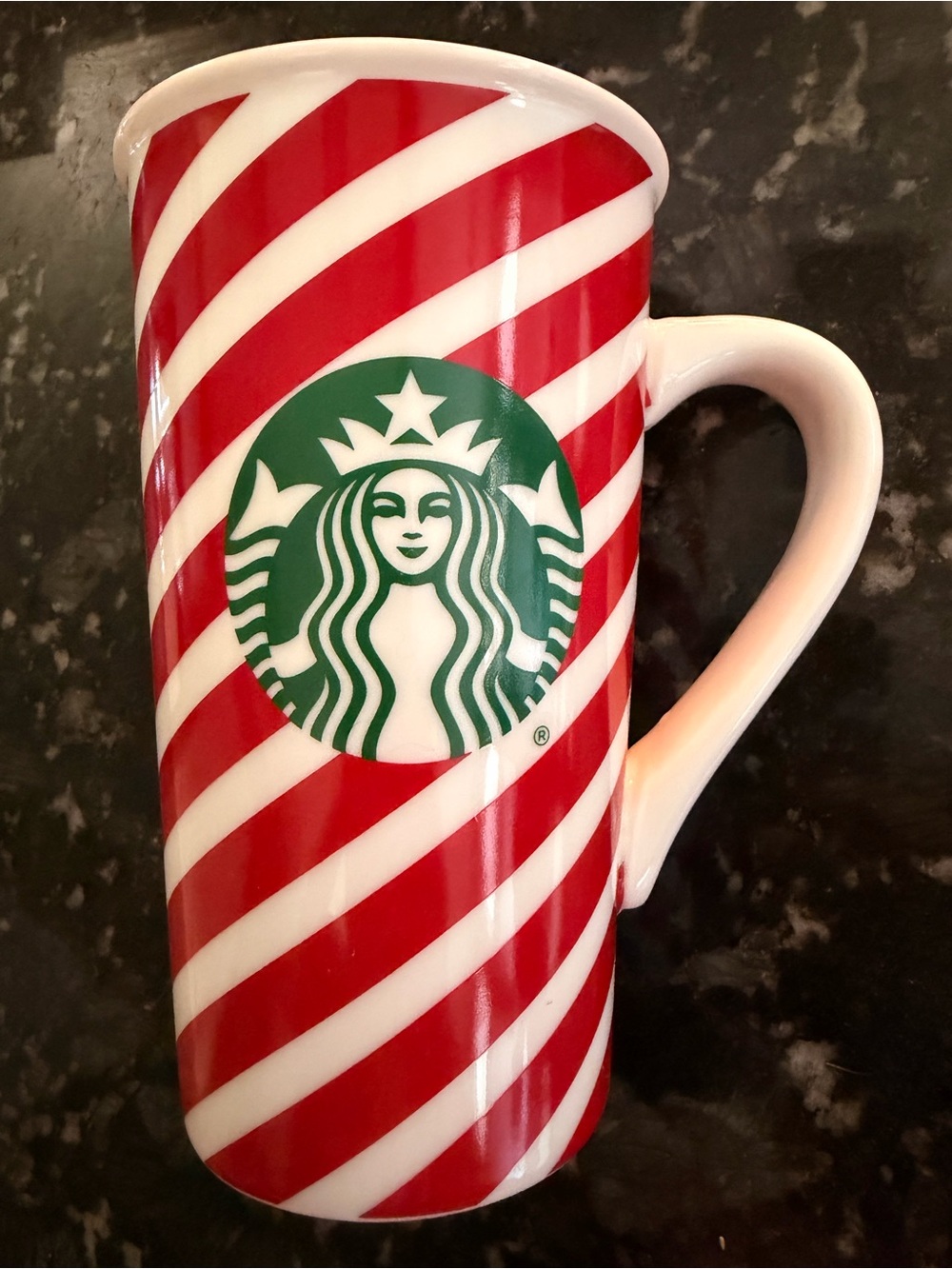 Starbucks Red & White Diagonal Stripe Ceramic Mug with Green Logo